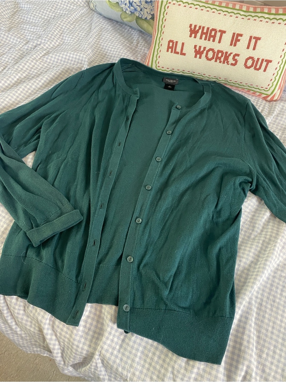 Ann Taylor Deep Teal Button-Front Lightweight Cardigan